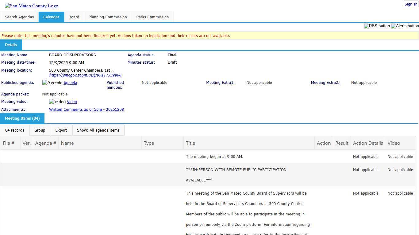 County of San Mateo - Meeting of BOARD OF SUPERVISORS on 12/9/2025 at 9:00 AM