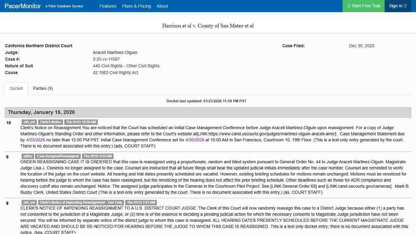 Harrison et al v. County of San Mateo et al (3:25-cv-11087), California Northern District Court